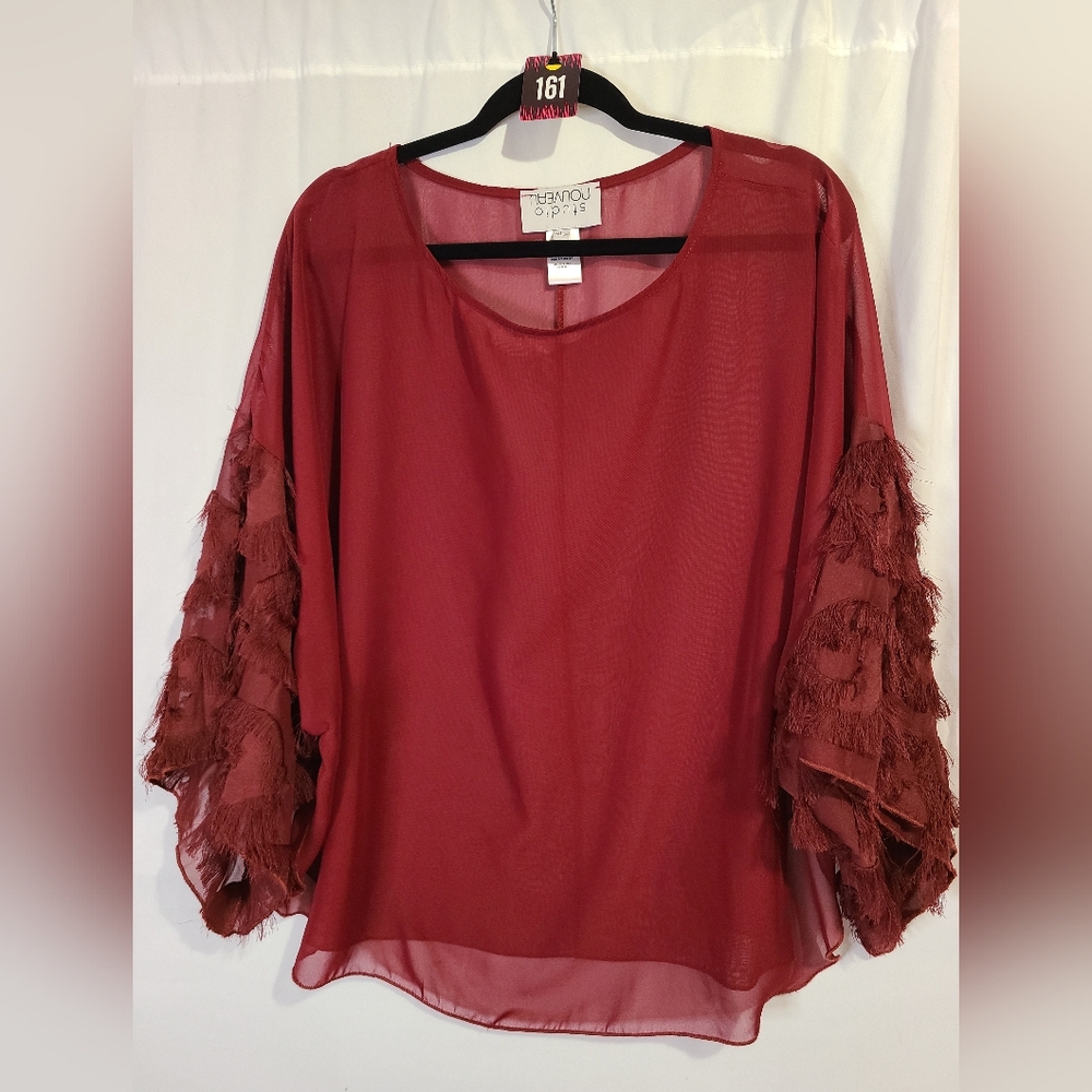 STUDIO NOUVEAU L Maroon Sheer Top 161